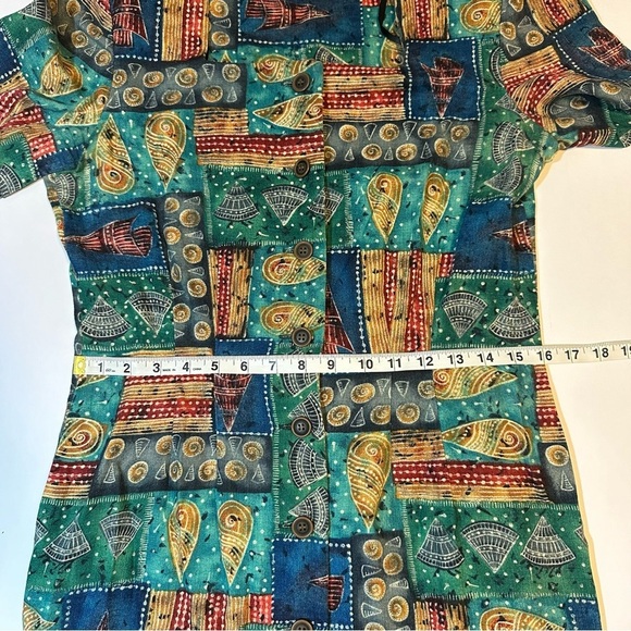 Vtg 80s 90s Liz Claiborne Button Front Batik Dress 100% Linen - Picture 7 of 8